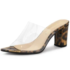 Allegra K Women's Clear Chunky Heel Slides Sandals Mules -Georgia Shoes Shop GUEST 02238ab8 4bca 434e be5e 895cdf0b6569