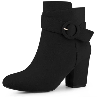 Perphy Women's Round Toe Side Zip Buckle Chunky Heel Ankle Boots 5 Perphy Women's Round Toe Side Zip Buckle Chunky Heel Ankle Boots - Image 3