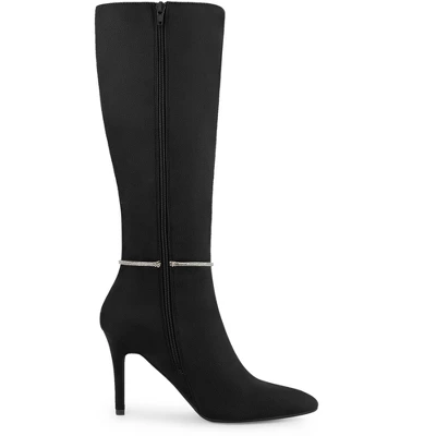 Allegra K Women's Rhinestone Crystal Chain Pointed Toe Stiletto Heels Knee High Boots 7 Allegra K Women's Rhinestone Crystal Chain Pointed Toe Stiletto Heels Knee High Boots - Image 5