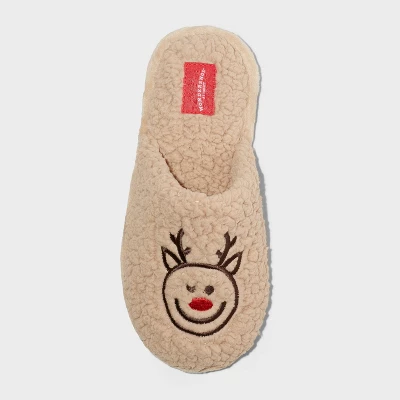 Women's Holiday Reindeer Happy Face Scuff Slippers - Wondershop™ Brown 4 Women's Holiday Reindeer Happy Face Scuff Slippers - Wondershop™ Brown - Image 2