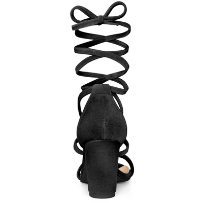 Allegra K Women's Velvet Lace-Up Chunky Heel Sandals 4 Allegra K Women's Velvet Lace-Up Chunky Heel Sandals - Image 2