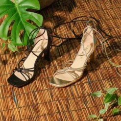 Allegra K Women's Lace Up Strappy Chunky High Heels Sandals