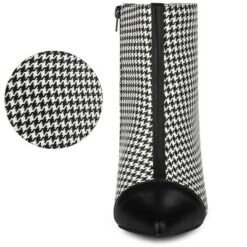 Allegra K Women's Plaid Pointed Toe Houndstooth Stiletto Heels Ankle Boots