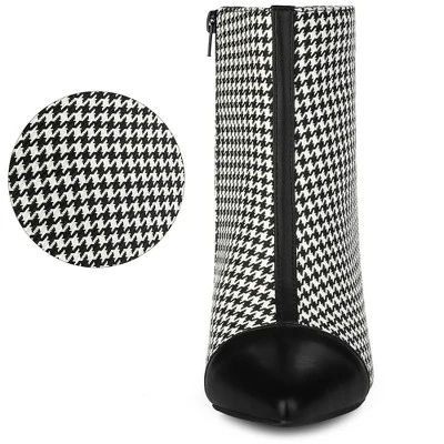 Allegra K Women's Plaid Pointed Toe Houndstooth Stiletto Heels Ankle Boots 3 Allegra K Women's Plaid Pointed Toe Houndstooth Stiletto Heels Ankle Boots