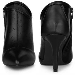 Perphy Women's Perforated Pointed Toe Zipper Stiletto Heels Ankle Boots