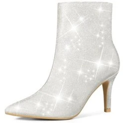 Allegra K Women's Sparkle Sequin Pointed Toe Side Zipper Stiletto Heels Ankle Boots -Georgia Shoes Shop GUEST 178c5357 aaec 42c3 a67b 8e9f7ffdb01e