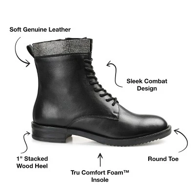 Journee Signature Womens Genuine Leather Natara Round Toe Stacked Combat Booties 9 Journee Signature Womens Genuine Leather Natara Round Toe Stacked Combat Booties - Image 7
