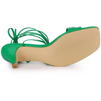 Perphy Square Toe Strappy Lace Up Kitten Heels Sandals For Women 6 Perphy Square Toe Strappy Lace Up Kitten Heels Sandals For Women - Image 4