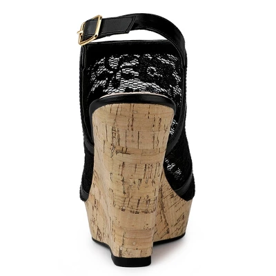 Allegra K Women's Open Toe Platform Heel Lace Wedges Sandals 4 Allegra K Women's Open Toe Platform Heel Lace Wedges Sandals - Image 2