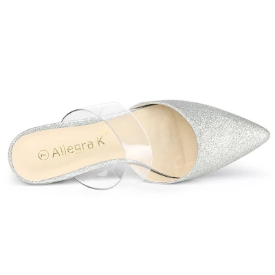 Allegra K Women's Glitter Clear Strap Flat Mules 6 Allegra K Women's Glitter Clear Strap Flat Mules - Image 4