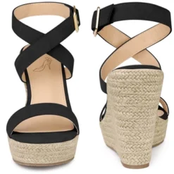 Perphy Slingback Crisscross Espadrille Wedge Heel Sandals For Women