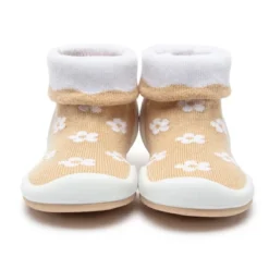 Komuello Toddler Girl First Walk Sock Shoes - Daisie Latte