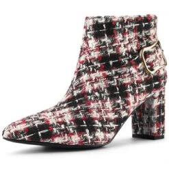 Allegra K Women's Plaid Pointed Toe Chunky Heels Ankle Boots -Georgia Shoes Shop GUEST 36a2d4ce f6f7 4461 abcd 1b11cc412868