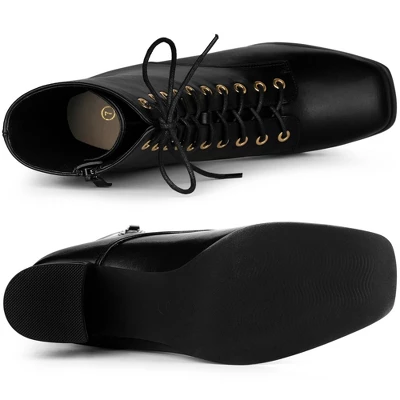 Allegra K Women's Lace Up Chunky Heels Ankle Combat Boots 6 Allegra K Women's Lace Up Chunky Heels Ankle Combat Boots - Image 4