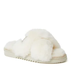 Fireside By Dearfoams Women's New Castle Genuine Shearling Cross Band Slide -Georgia Shoes Shop GUEST 3dbc8922 201c 4e1e bb8a b7253af23cd3