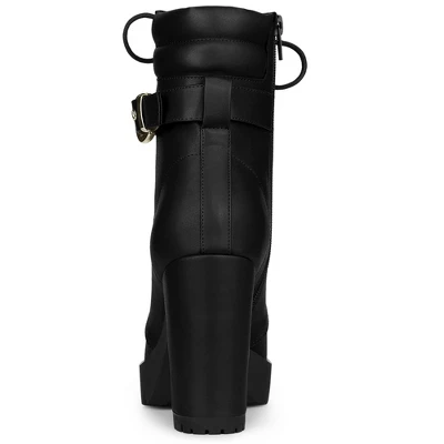 Allegra K Women's Platform Buckle Lace Up Block Heel Ankle Boot 5 Allegra K Women's Platform Buckle Lace Up Block Heel Ankle Boot - Image 3