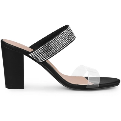 Allegra K Women's Clear Strap Rhinestones Heel Chunky Heels Slide Sandals 7 Allegra K Women's Clear Strap Rhinestones Heel Chunky Heels Slide Sandals - Image 5