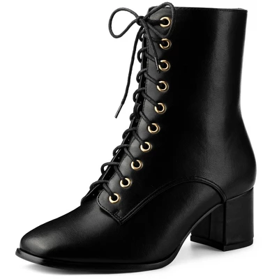 Allegra K Women's Lace Up Chunky Heels Ankle Combat Boots 8 Allegra K Women's Lace Up Chunky Heels Ankle Combat Boots - Image 6