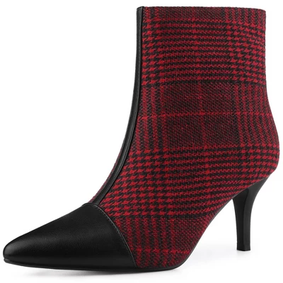 Allegra K Women's Plaid Pointed Toe Houndstooth Stiletto Heels Ankle Boots 10 Allegra K Women's Plaid Pointed Toe Houndstooth Stiletto Heels Ankle Boots - Image 8