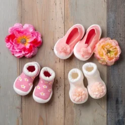 Komuello Toddler Girl First Walk Sock Shoes Flat Style - Pompom Flower Pink -Georgia Shoes Shop GUEST 4d1cec7c a079 455a bcd6 39dd9b6c4637