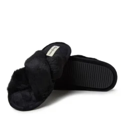 Dearfoams Womens Jessica Furry Crossband Slide