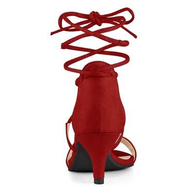 Allegra K Women's Kitten Heel Lace Up Open Toe Sandals 4 Allegra K Women's Kitten Heel Lace Up Open Toe Sandals - Image 2