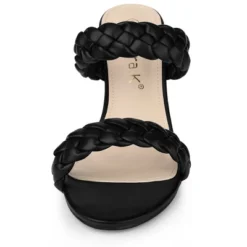 Allegra K Women's Braided Heeled Slip On Chunky Heel Slide Sandals