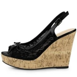 Allegra K Women's Wood Platform Heels Bow Lace Wedge Sandals -Georgia Shoes Shop GUEST 548b5ed3 86ce 4d0a ad48 e525c2ffcead