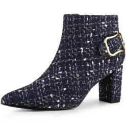 Allegra K Women's Plaid Pointed Toe Chunky Heels Ankle Boots -Georgia Shoes Shop GUEST 5508c9fe 4edc 4fc3 a210 87ebd4e06abb