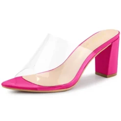 Allegra K Women's Clear Chunky Heel Slides Sandals Mules -Georgia Shoes Shop GUEST 55ef84f6 69d5 4d49 97db 404fbc09d32a