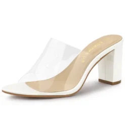 Allegra K Women's Clear Chunky Heel Slides Sandals Mules -Georgia Shoes Shop GUEST 56d48a4a e112 4701 a4eb 19f641cb56a8