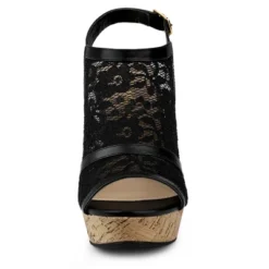 Allegra K Women's Open Toe Platform Heel Lace Wedges Sandals