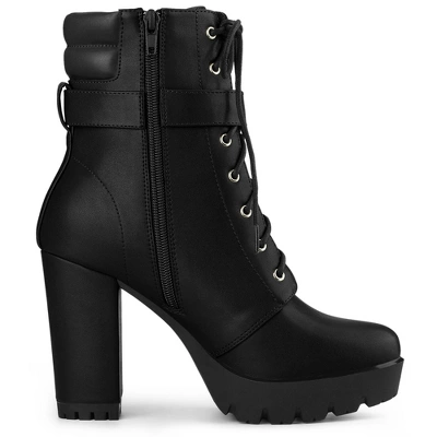 Allegra K Women's Platform Buckle Lace Up Block Heel Ankle Boot 8 Allegra K Women's Platform Buckle Lace Up Block Heel Ankle Boot - Image 6