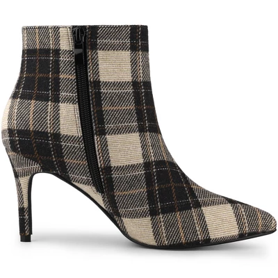 Allegra K Women's Plaid Pointed Toe Side Zip Stiletto Heel Ankle Boots 7 Allegra K Women's Plaid Pointed Toe Side Zip Stiletto Heel Ankle Boots - Image 5