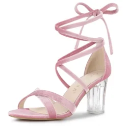 Allegra K Women's Velvet Lace Up Clear Heels Block Heel Sandals -Georgia Shoes Shop GUEST 60df56f8 5856 4ab2 bb49 344c8dfa2055