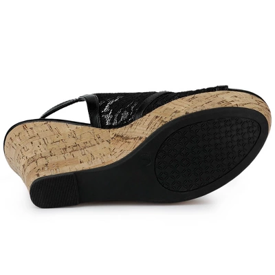 Allegra K Women's Open Toe Platform Heel Lace Wedges Sandals 6 Allegra K Women's Open Toe Platform Heel Lace Wedges Sandals - Image 4