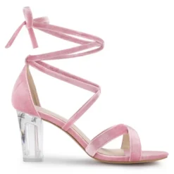Allegra K Women's Velvet Lace Up Clear Heels Block Heel Sandals -Georgia Shoes Shop GUEST 649ff24f 015a 4d25 9632 7114f48ffb6f