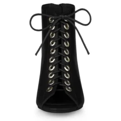 Perphy Women's Peep Toe Lace Up Chunky Heel Ankle Boots