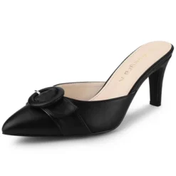 Allegra K Women's Buckle Pointed Toe Stiletto Heel Slides Mules -Georgia Shoes Shop GUEST 65b0fd44 2caa 4cf1 861a bbeec68e53aa