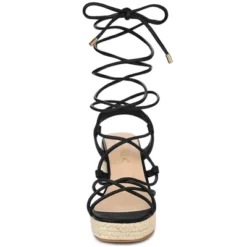 Allegra K Women's Lace Up Platform Heel Espadrilles Wedge Sandals
