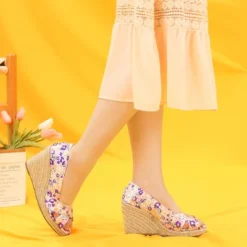 Allegra K Women's Peep Toe Platform Pumps Floral Espadrille Wedge Sandals