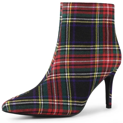 Allegra K Women's Plaid Pointed Toe Side Zip Stiletto Heel Ankle Boots 10 Allegra K Women's Plaid Pointed Toe Side Zip Stiletto Heel Ankle Boots - Image 8