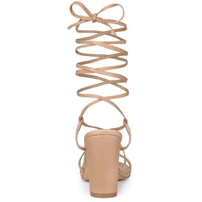 Allegra K Women's Strappy One Strap Lace Up Chunky Heels Sandals 4 Allegra K Women's Strappy One Strap Lace Up Chunky Heels Sandals - Image 2