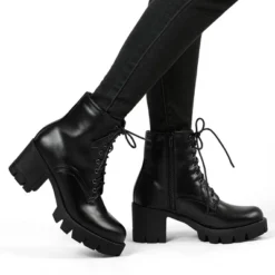 Allegra K Women's Platform Chunky Heel Combat Boots