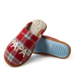 Dearfoams Men's Papa Bear Red Plaid Scuff Slippers