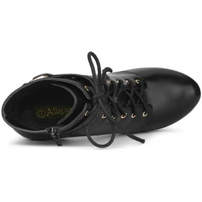 Allegra K Women's Lace Up Round Toe Platform Block Heels Ankle Boots 6 Allegra K Women's Lace Up Round Toe Platform Block Heels Ankle Boots - Image 4