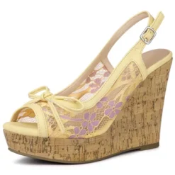 Allegra K Women's Wood Platform Heels Bow Lace Wedge Sandals -Georgia Shoes Shop GUEST 7807ffb4 6927 4dc7 9663 4d5bdc98eeca