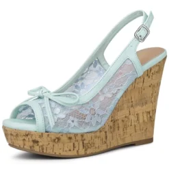 Allegra K Women's Wood Platform Heels Bow Lace Wedge Sandals -Georgia Shoes Shop GUEST 79b14cdb 1a9f 465f 809c 9ce25ae6d28c