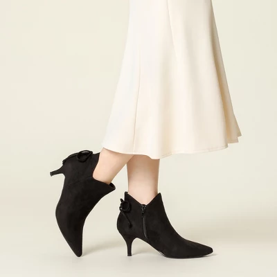 Perphy Women's Pointed Toe Bow Zip Kitten Heel Ankle Booties 7 Perphy Women's Pointed Toe Bow Zip Kitten Heel Ankle Booties - Image 5