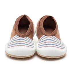 Komuello Toddler Boy Girl First Walk Sock Shoes Flat Style - Brown Stripe